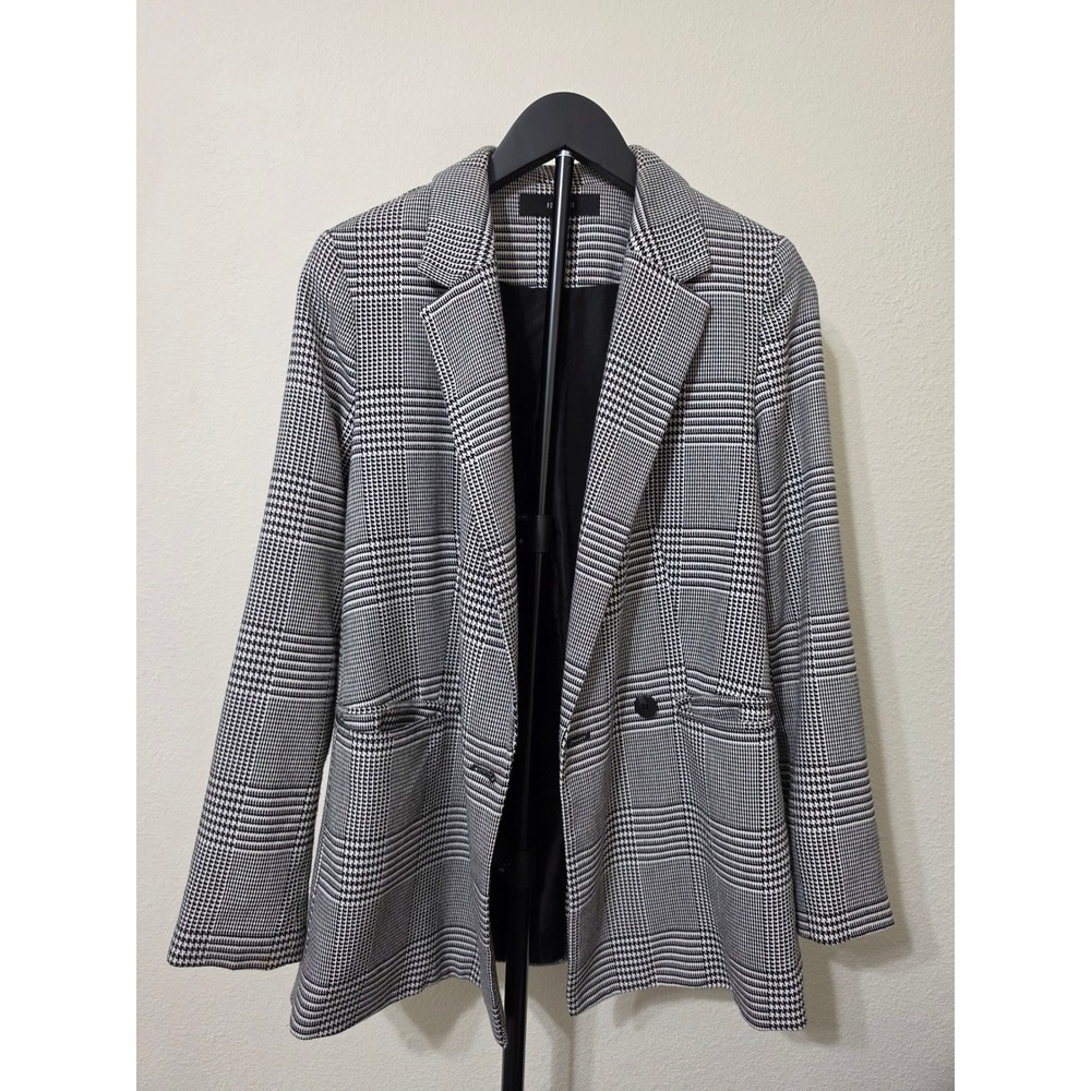 Forever 21 Womens Glen Plaid Longline Blazer Black White Single Button Size S